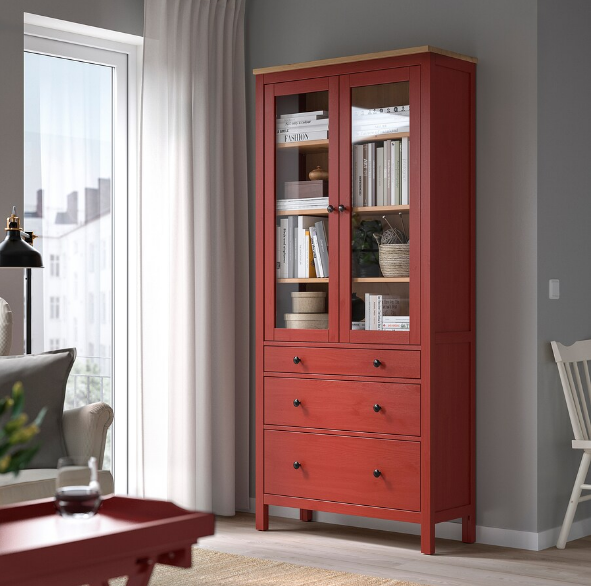 TỦ KÍNH 3 NGĂN KÉO HEMNES IKEA - ĐỎ NÂU 90x198 cm