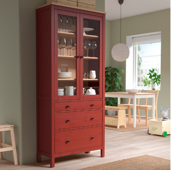TỦ KÍNH 3 NGĂN KÉO HEMNES IKEA - ĐỎ NÂU 90x198 cm