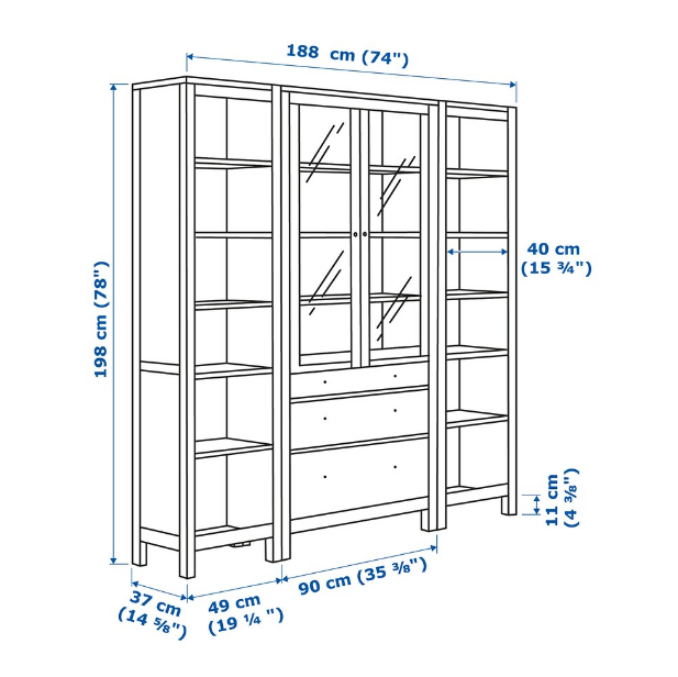 TỦ LƯU TRỮ CÓ NGĂN KÉO HEMNES IKEA - NÂU NHẠT 188x198 cm