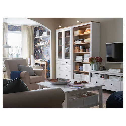 TỦ KÍNH 3 NGĂN KÉO HEMNES IKEA - TRẮNG NÂU 90x198 cm