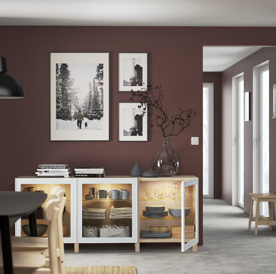 TỦ LƯU TRỮ CÓ CỬA KÍNH BESTÅ IKEA - MÀU SỒI / TRẮNG 180x42x74 cm
