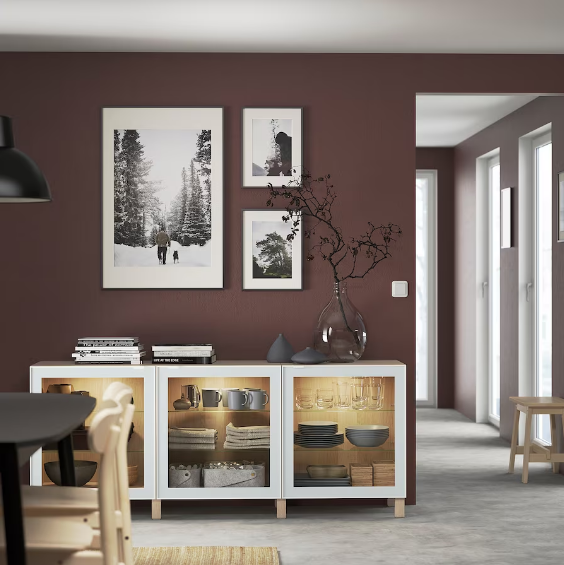 TỦ LƯU TRỮ CÓ CỬA KÍNH BESTÅ IKEA - MÀU SỒI / TRẮNG 180x42x74 cm