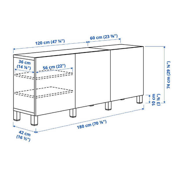 TỦ LƯU TRỮ CÓ CỬA KÍNH BESTÅ IKEA - MÀU SỒI 180x42x74 cm