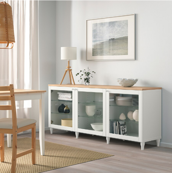 TỦ LƯU TRỮ CÓ CỬA KÍNH TRONG SUỐT BESTÅ IKEA - TRẮNG/ SỒI 180x42x76 cm