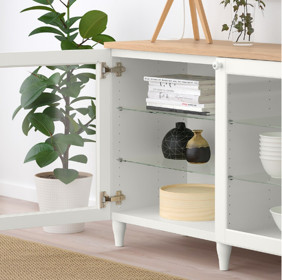 TỦ LƯU TRỮ CÓ CỬA KÍNH TRONG SUỐT BESTÅ IKEA - TRẮNG/ SỒI 180x42x76 cm