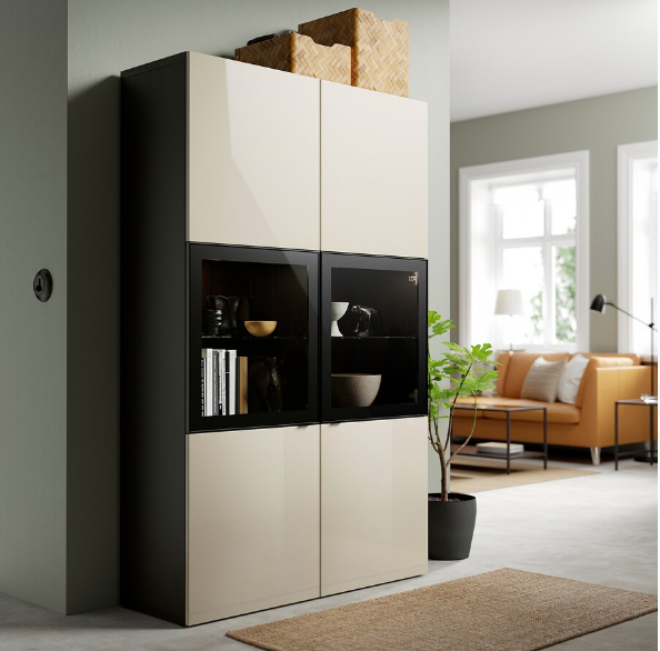 TỦ LƯU TRỮ CÓ CỬA BESTÅ IKEA - BE/ĐEN/NÂU 120x42x193 cm