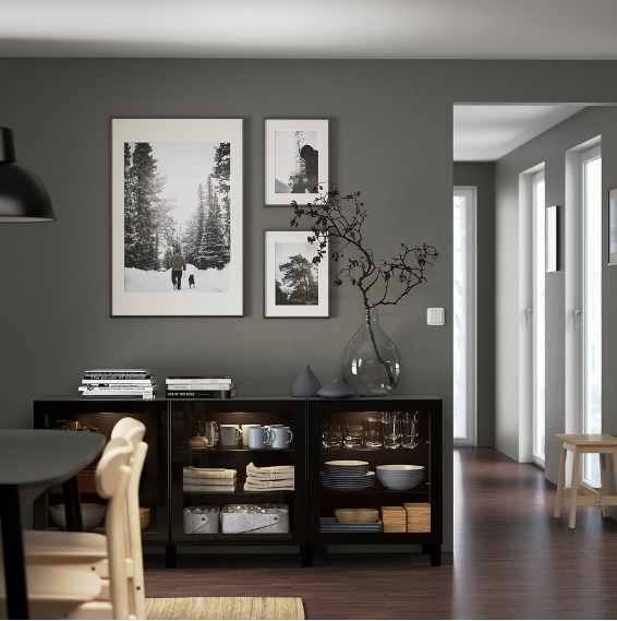 TỦ LƯU TRỮ CÓ CỬA KÍNH BESTÅ IKEA - ĐEN/NÂU 180x42x74 cm