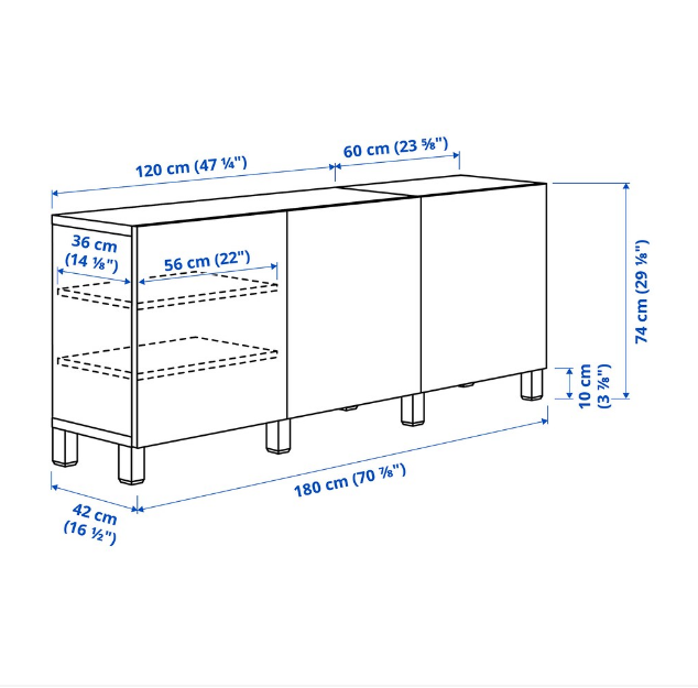 TỦ LƯU TRỮ CÓ CỬA KÍNH BESTÅ IKEA - ĐEN/NÂU 180x42x74 cm