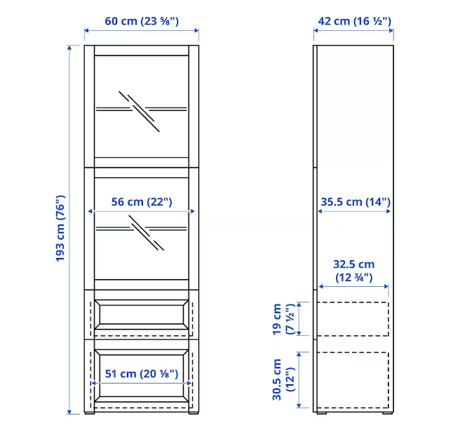 TỦ LƯU TRỮ CÓ CỬA BESTÅ IKEA - TRẮNG/XÁM NHẠT 60x42x193 cm