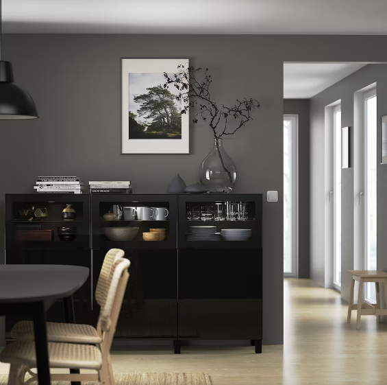 TỦ LƯU TRỮ CÓ CỬA BESTÅ IKEA - ĐEN NÂU BÓNG 180x42x112 cm