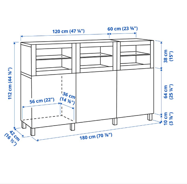TỦ LƯU TRỮ CÓ CỬA BESTÅ IKEA - ĐEN NÂU BÓNG 180x42x112 cm