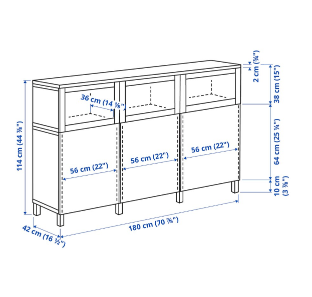 TỦ LƯU TRỮ CÓ CỬA BESTÅ IKEA -  NÂU ĐEN SỒI 180x42x114 cm