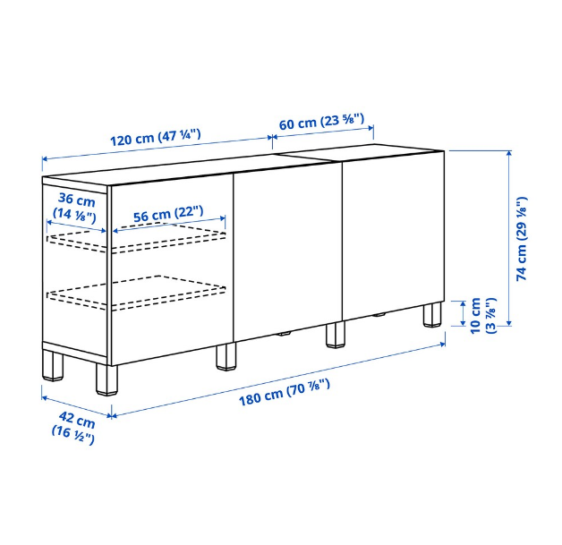 TỦ LƯU TRỮ CÓ CỬA KÍNH BESTÅ IKEA - TRẮNG 180x42x74 cm