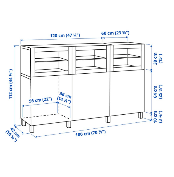 TỦ LƯU TRỮ CÓ CỬA BESTÅ IKEA - TRẮNG 180x42x112 cm