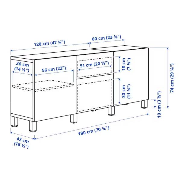 TỦ LƯU TRỮ CÓ NGĂN KÉO BESTÅ IKEA - TRẮNG TRONG 180x42x74 cm