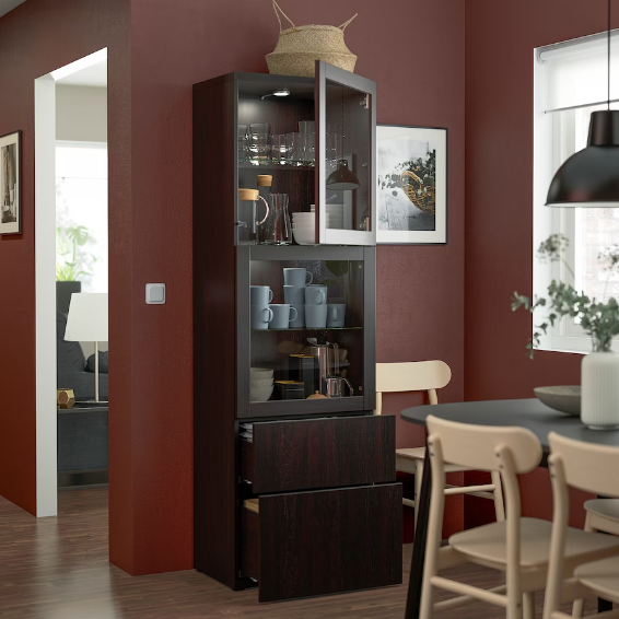 TỦ LƯU TRỮ CÓ CỬA KÍNH BESTÅ IKEA - ĐEN NÂU 60x42x193 cm