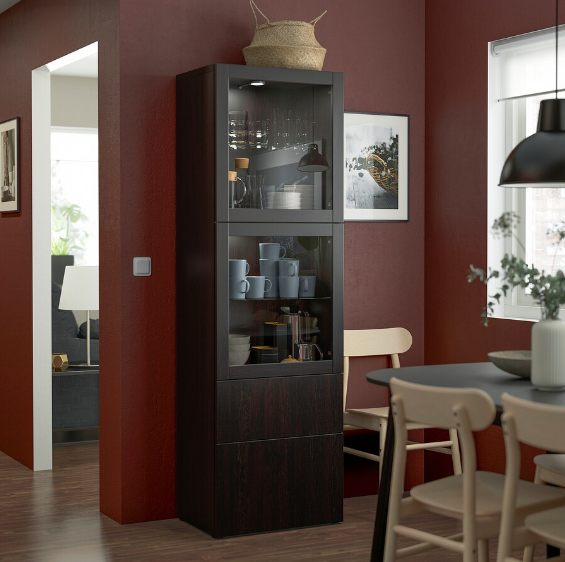 TỦ LƯU TRỮ CÓ CỬA KÍNH BESTÅ IKEA - ĐEN NÂU 60x42x193 cm
