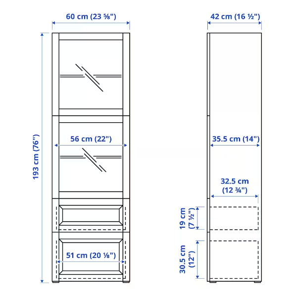 TỦ LƯU TRỮ CÓ CỬA KÍNH BESTÅ IKEA - ĐEN NÂU 60x42x193 cm