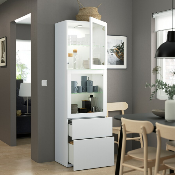 TỦ LƯU TRỮ CÓ CỬA KÍNH BESTÅ IKEA - TRẮNG 60x42x193 cm