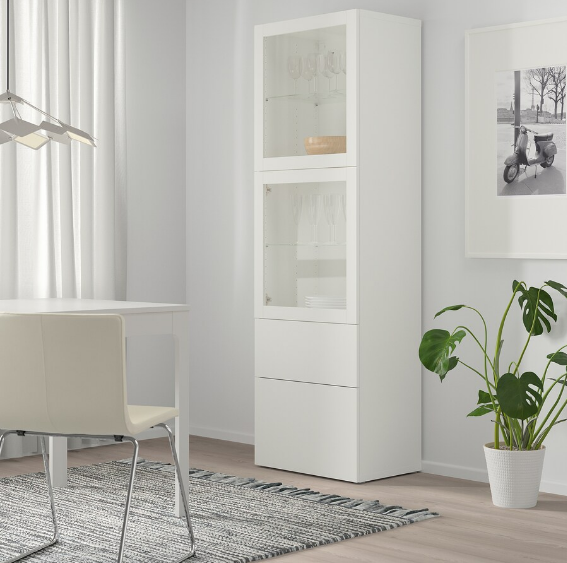 TỦ LƯU TRỮ CÓ CỬA KÍNH BESTÅ IKEA - TRẮNG 60x42x193 cm