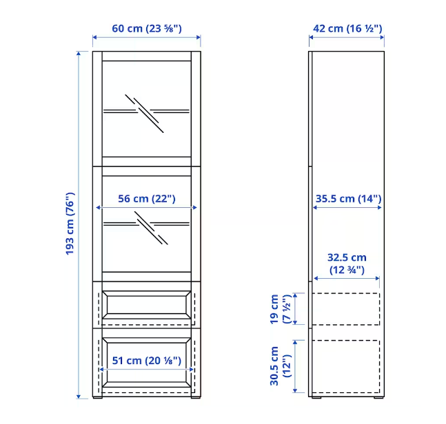 TỦ LƯU TRỮ CÓ CỬA KÍNH BESTÅ IKEA - TRẮNG 60x42x193 cm