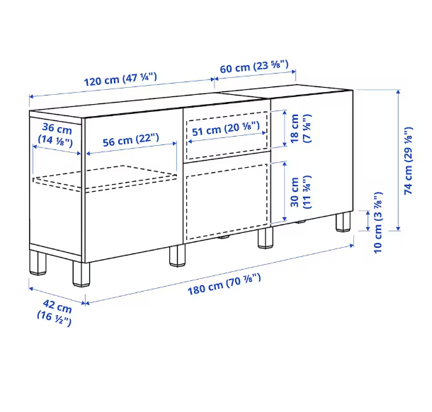 TỦ LƯU TRỮ CÓ NGĂN KÉO BESTÅ IKEA - NÂU ĐEN 180x42x74 cm
