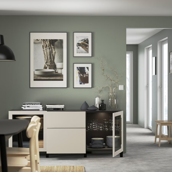 TỦ LƯU TRỮ CÓ NGĂN KÉO BESTÅ IKEA - ĐEN NÂU/BE XÁM 180x42x74 cm