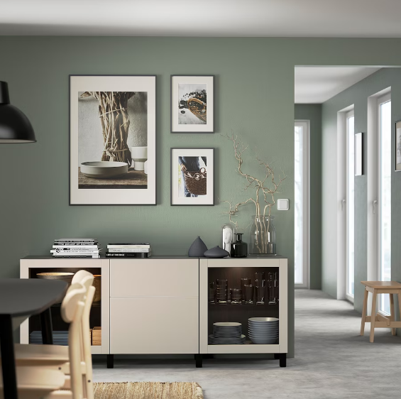 TỦ LƯU TRỮ CÓ NGĂN KÉO BESTÅ IKEA - ĐEN NÂU/BE XÁM 180x42x74 cm