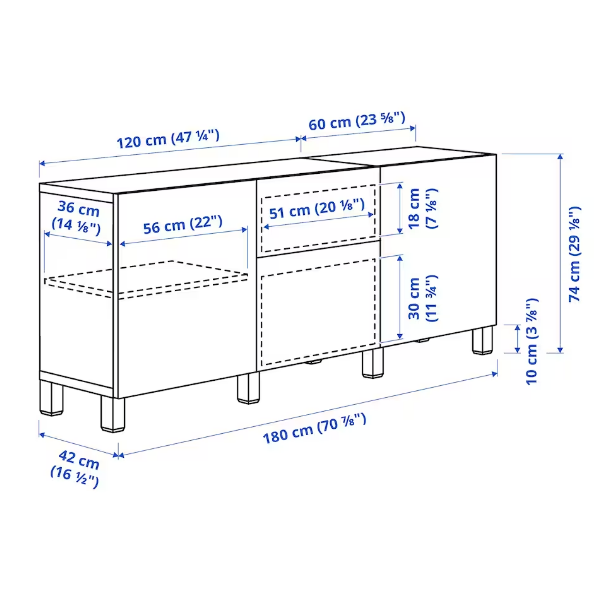 TỦ LƯU TRỮ CÓ NGĂN KÉO BESTÅ IKEA - ĐEN NÂU/BE XÁM 180x42x74 cm