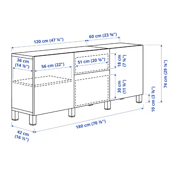 TỦ LƯU TRỮ CÓ NGĂN KÉO BESTÅ IKEA - ĐEN/NÂU/BE 180x42x74 cm