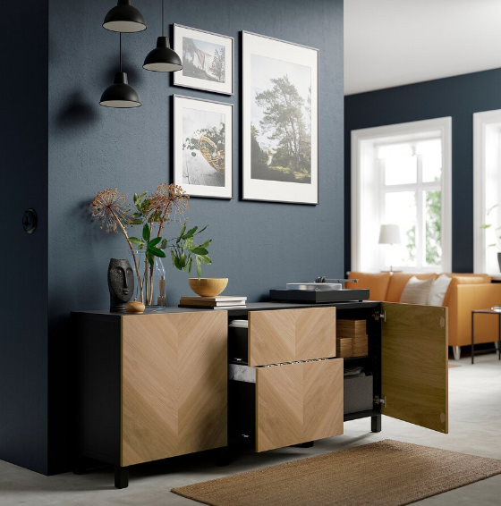 TỦ LƯU TRỮ CÓ NGĂN KÉO BESTÅ IKEA - ĐEN/ SỒI 180x42x74 cm