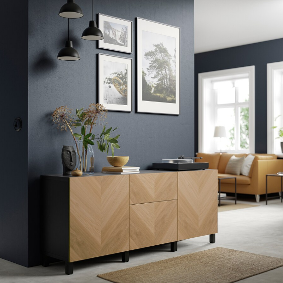 TỦ LƯU TRỮ CÓ NGĂN KÉO BESTÅ IKEA - ĐEN/ SỒI 180x42x74 cm