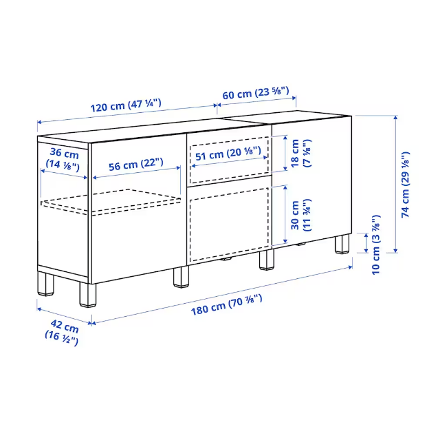 TỦ LƯU TRỮ CÓ NGĂN KÉO BESTÅ IKEA - SỒI 180x42x74 cm