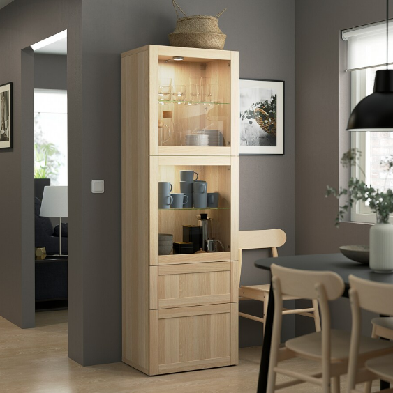 TỦ LƯU TRỮ CÓ CỬA KÍNH BESTÅ IKEA - SỒI 60x42x193 cm