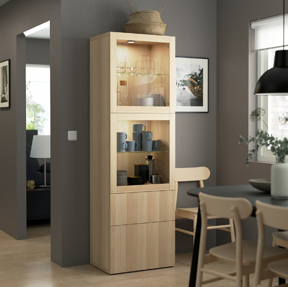 TỦ LƯU TRỮ CÓ CỬA KÍNH TRONG SUỐT BESTÅ IKEA - SỒI 60x42x193 cm