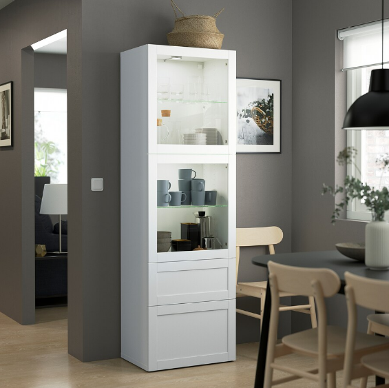 TỦ LƯU TRỮ CÓ CỬA KÍNH BESTÅ IKEA - TRẮNG 60x42x193 cm