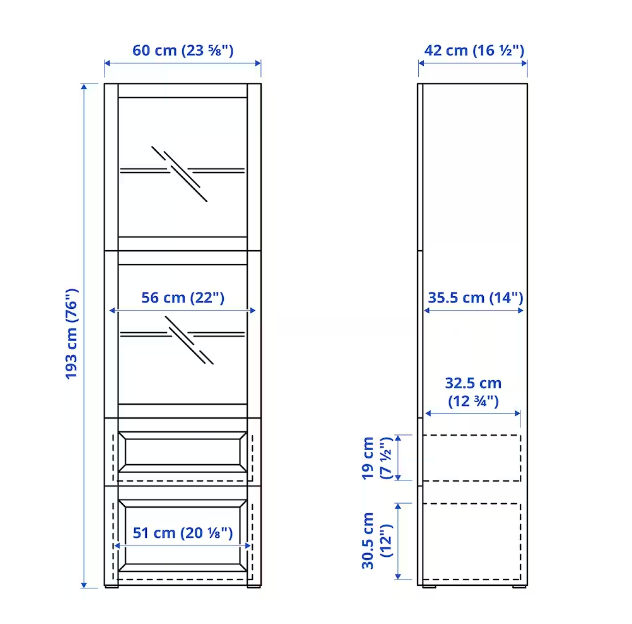 TỦ LƯU TRỮ CÓ CỬA KÍNH TRONG SUỐT BESTÅ IKEA - ĐEN NÂU 60x42x193 cm
