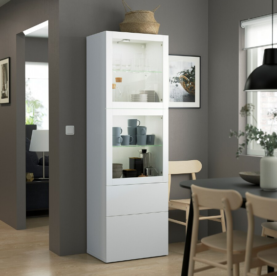 TỦ LƯU TRỮ CÓ CỬA KÍNH TRONG SUỐT BESTÅ IKEA - TRẮNG 60x42x193 cm
