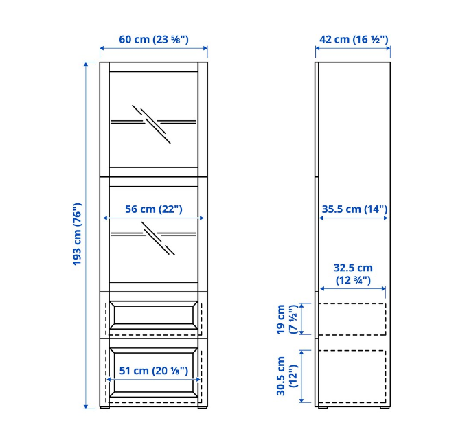 TỦ LƯU TRỮ CÓ CỬA KÍNH BESTÅ IKEA - ĐEN NÂU BÓNG 60x42x193 cm