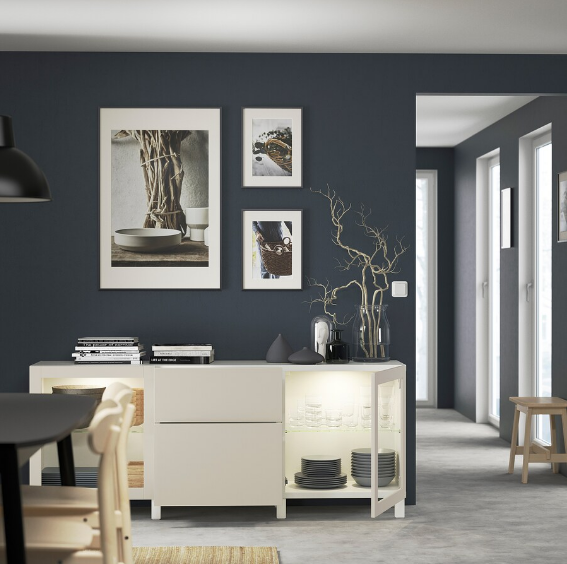 TỦ LƯU TRỮ CÓ NGĂN KÉO BESTÅ IKEA - TRẮNG/XÁM NHẠT 180x42x74 cm