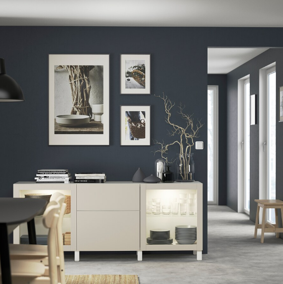 TỦ LƯU TRỮ CÓ NGĂN KÉO BESTÅ IKEA - TRẮNG/XÁM NHẠT 180x42x74 cm