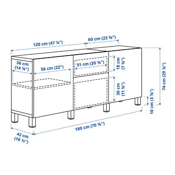TỦ LƯU TRỮ CÓ NGĂN KÉO BESTÅ IKEA - TRẮNG/XÁM NHẠT 180x42x74 cm