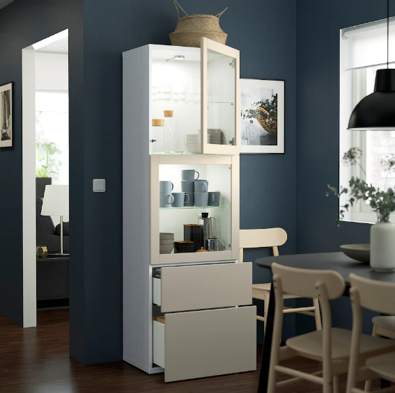 TỦ LƯU TRỮ CÓ CỬA KÍNH TRONG SUỐT BESTÅ IKEA - TRẮNG/XÁM NHẠT 60x42x193 cm