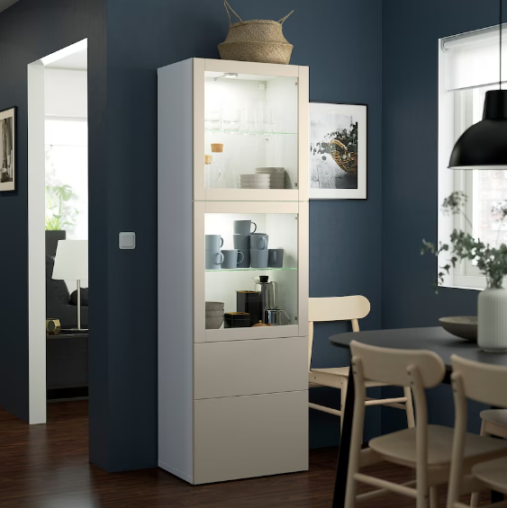 TỦ LƯU TRỮ CÓ CỬA KÍNH TRONG SUỐT BESTÅ IKEA - TRẮNG/XÁM NHẠT 60x42x193 cm