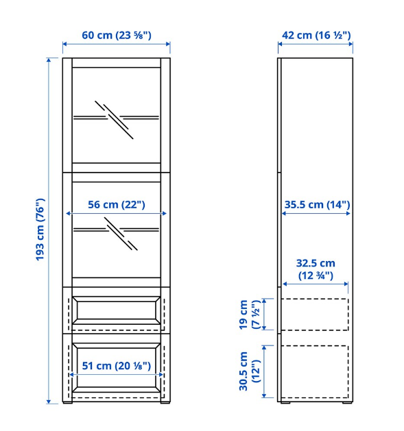 TỦ LƯU TRỮ CÓ CỬA KÍNH TRONG SUỐT BESTÅ IKEA - TRẮNG/XÁM NHẠT 60x42x193 cm