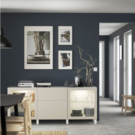 TỦ LƯU TRỮ CÓ NGĂN KÉO BESTÅ IKEA - TRẮNG/XÁM NHẠT 180x42x74 cm