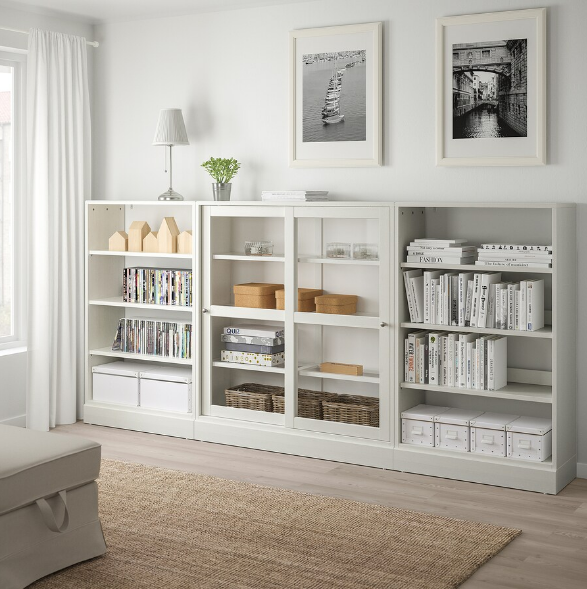 TỦ LƯU TRỮ CÓ CÁNH KÍNH TRƯỢT HAVSTA IKEA - TRẮNG 283x37x134 cm