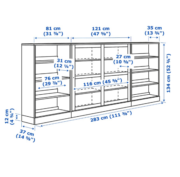 TỦ LƯU TRỮ CÓ CÁNH KÍNH TRƯỢT HAVSTA IKEA - TRẮNG 283x37x134 cm