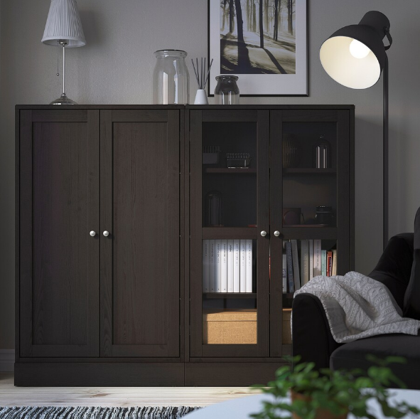 TỦ LƯU TRỮ CÓ CỬA KÍNH HAVSTA IKEA - NÂU SẪM 162x37x134 cm