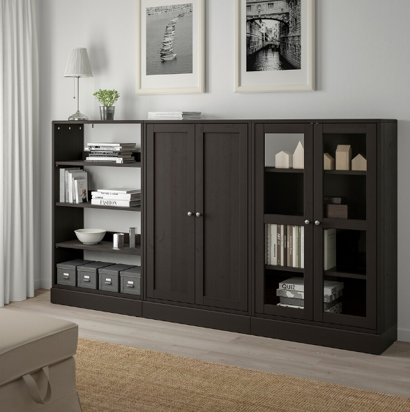 TỦ KẾT HỢP CÓ CỬA KÍNH HAVSTA IKEA - NÂU SẪM 243x37x134 cm